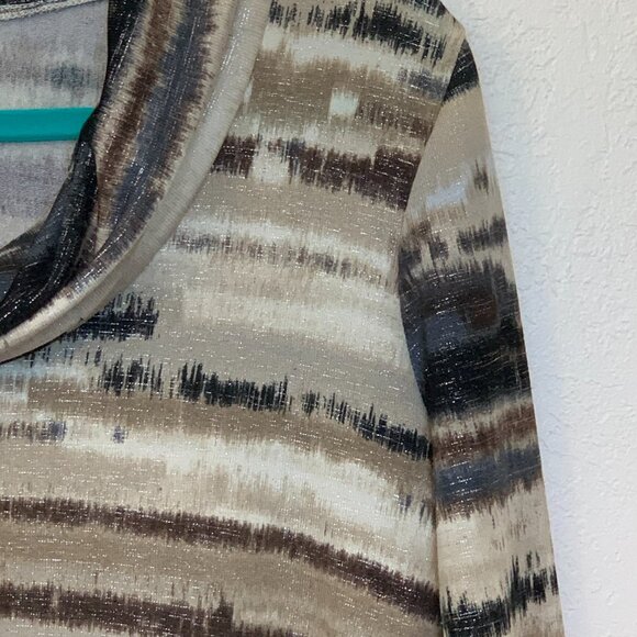 Long tunic top LG Cowl neck ¾ sleeve Per Seption Concept blouse Metallic threads - Picture 2 of 4